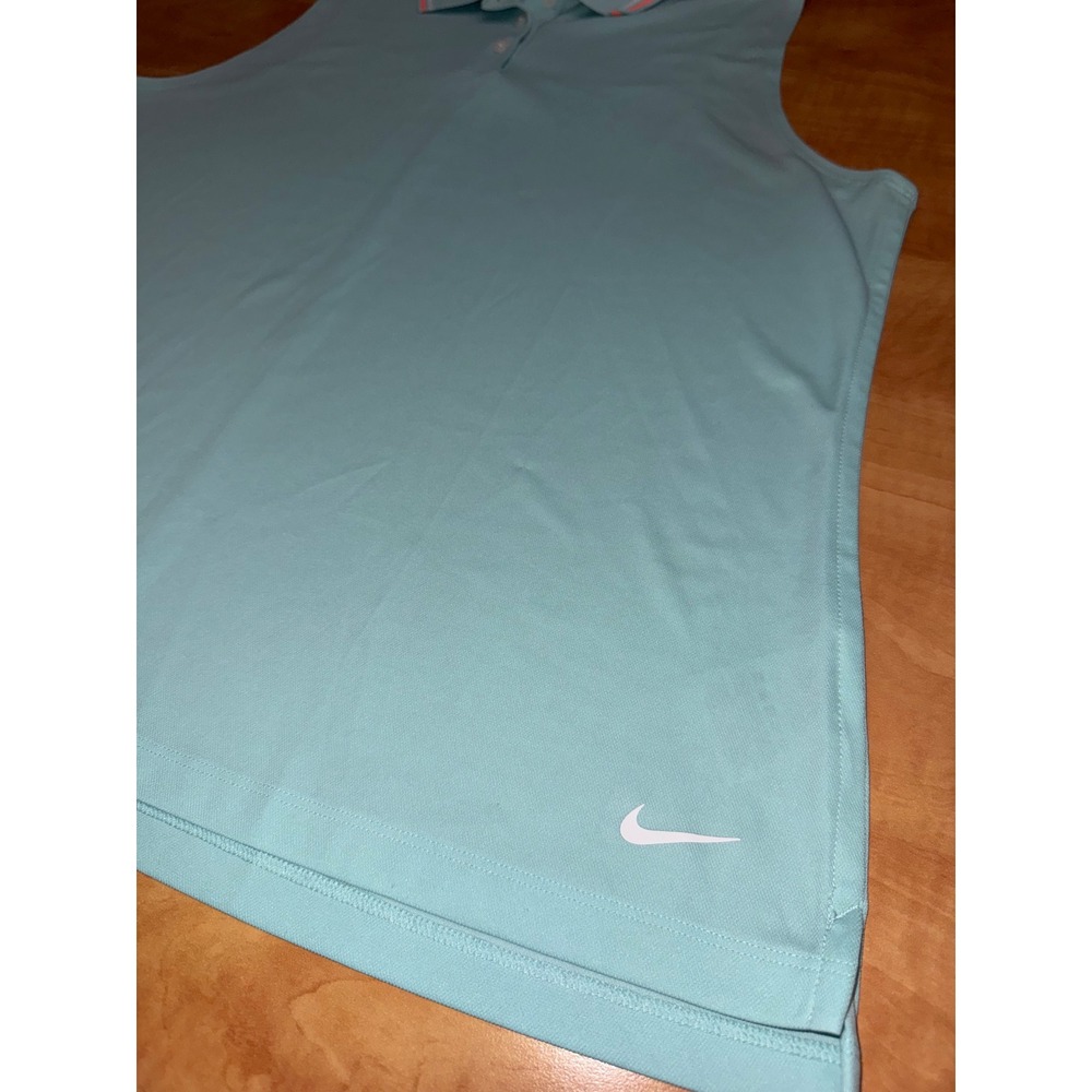 Nike Dri-FIT Sleeveless Golf Polo Shirt Aqua Blue Orange Trim Womens XL - Picture 4 of 7